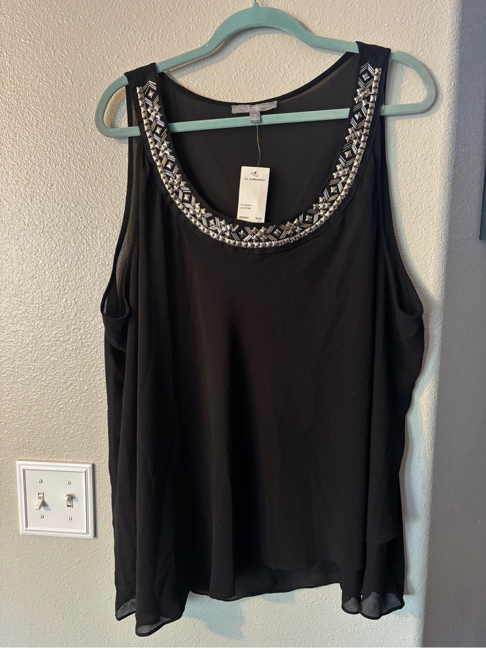 NY Collection Woman Black Embellished Studded Tank Top Blouse NWT Size 3X